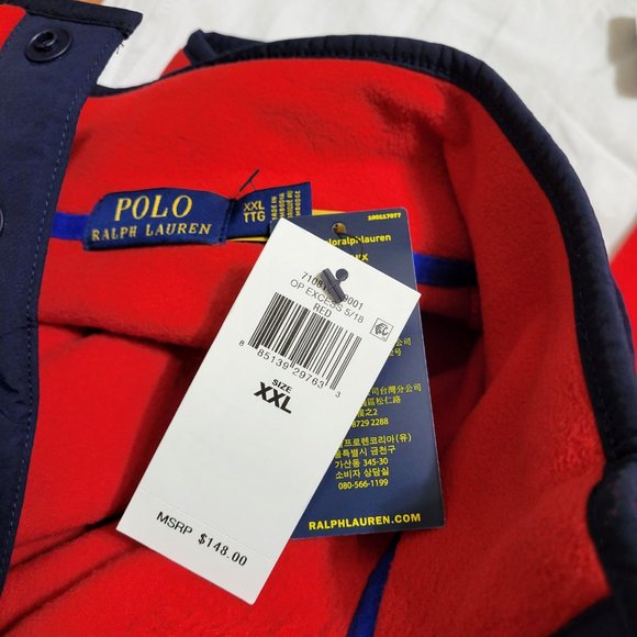 Polo Ralph Lauren Polar Tech Fleece 1/2 Button Knit Pullover polartec Red Blue - Picture 10 of 10